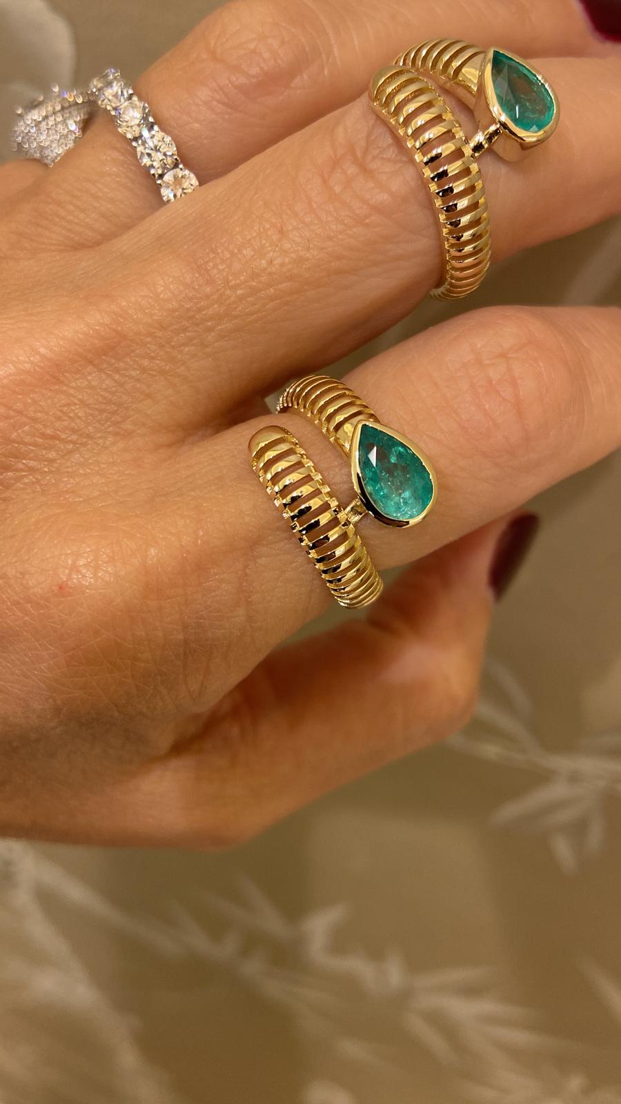 Serpentine Colombian Emerald Ring