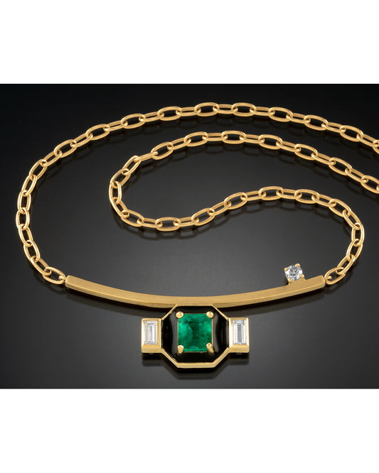 Emerald Bar Gold Neckalce