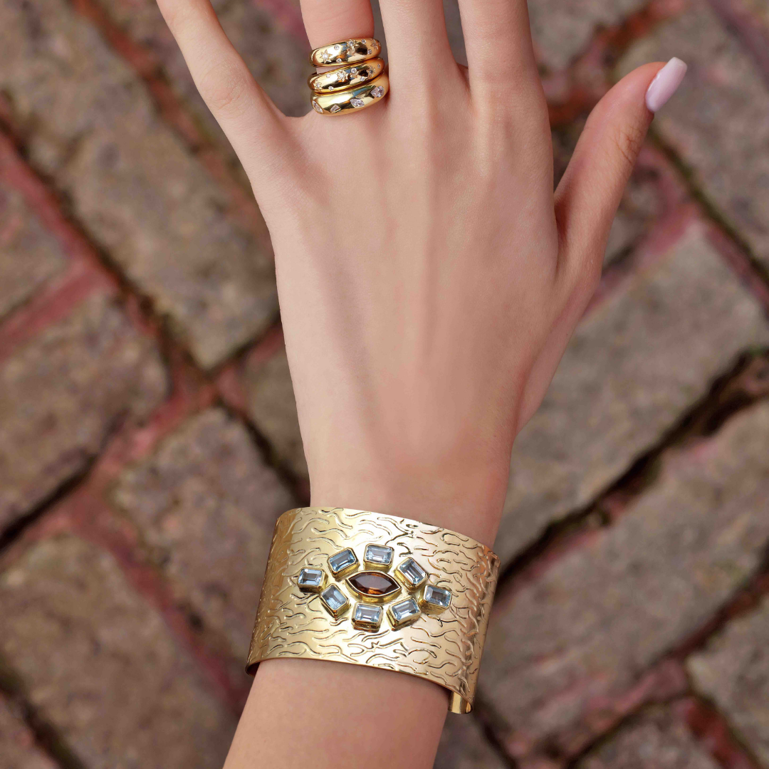 Eclectic Eye Solo Cuff Bracelet, Cuff Bracelet, Topaz Jewelry, Tourmaline Jewelry, Gemstone Cuff