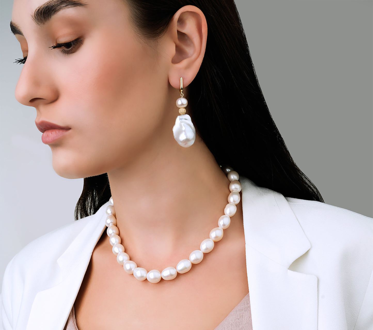 Duo Pearls Earrings, Gold Earrings, 18K Gold Earrings, Gold Jewelry, Pearl Jewelry, Pearl Earrings