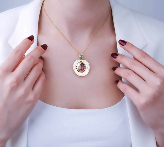 Olivia Bedazzle, Gold Necklace, Tourmaline Necklace, Gold Jewelry, Diamond Necklace, Diamond Jewelry, Gold Necklace for Women