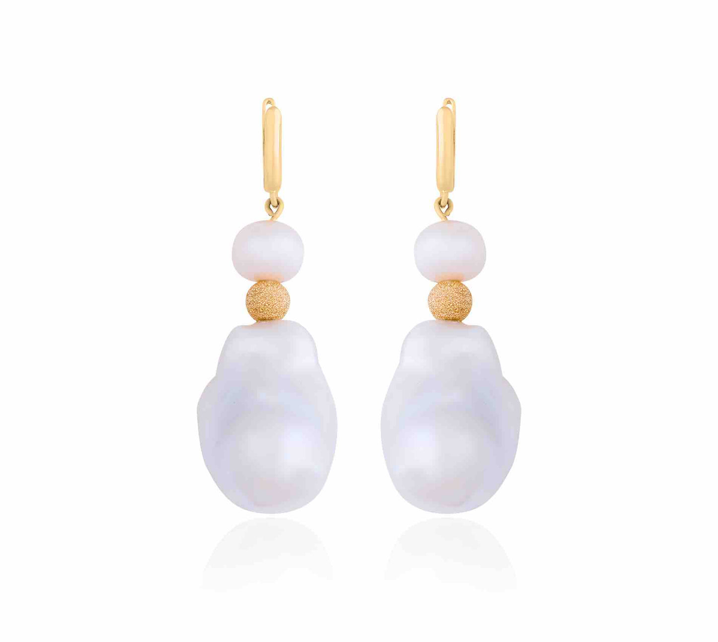 Duo Pearls Earrings, Gold Earrings, 18K Gold Earrings, Gold Jewelry, Pearl Jewelry, Pearl Earrings