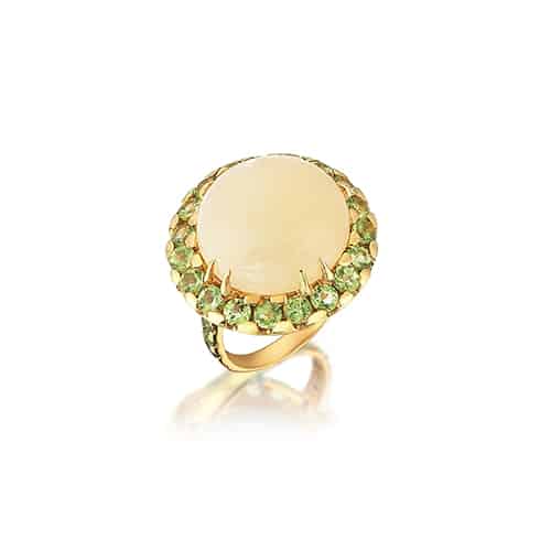 Paradise on Moon with Peridots, Peridot Rings, Moonstone Rings, Gemstone Rings, Gold Rings