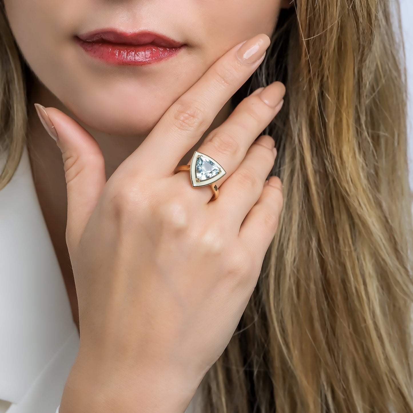 Trillion Aqua Gold Ring