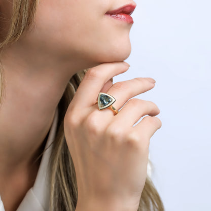 Trillion Aqua Gold Ring