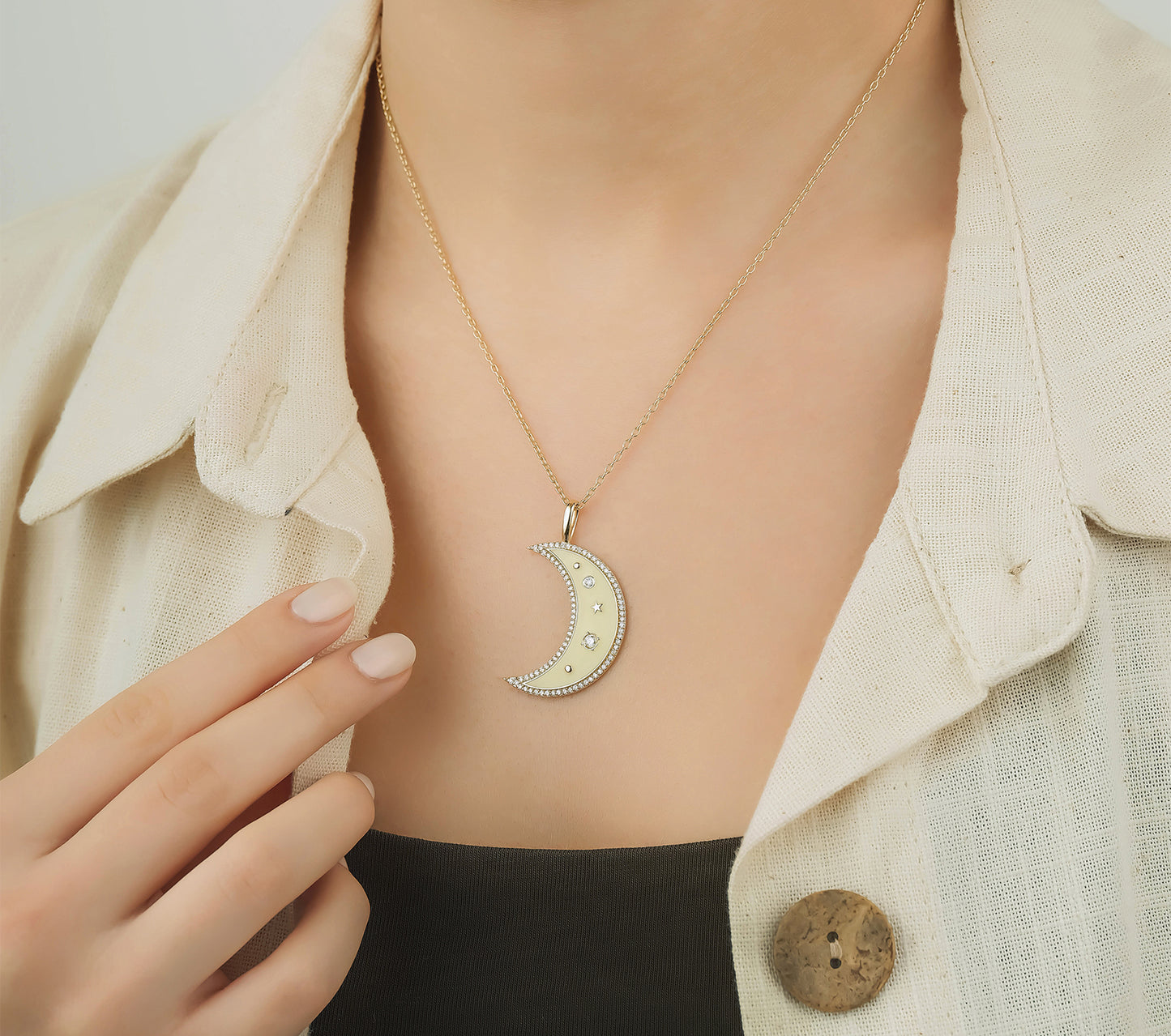 Moon Necklace, Gold Necklace, Moon Necklace, Gold Jewelry, Diamond Necklace, Gold Necklace for Women