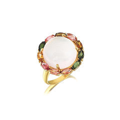 Unda Rose and Blues, Gold Ring, Tourmaline Ring, Rose Quartz Jewelry, Gold Jewelry, Gemstone Ring