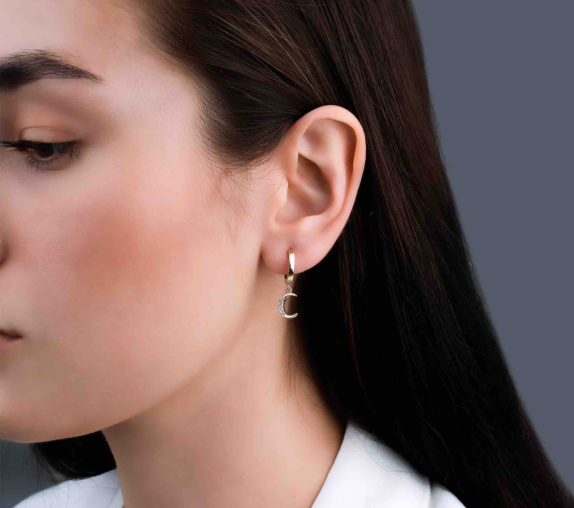 Celestial Set, Gold Earrings, Star and Moon Earring, Diamond Earring, Gold Jewelry, Diamond Jewelry