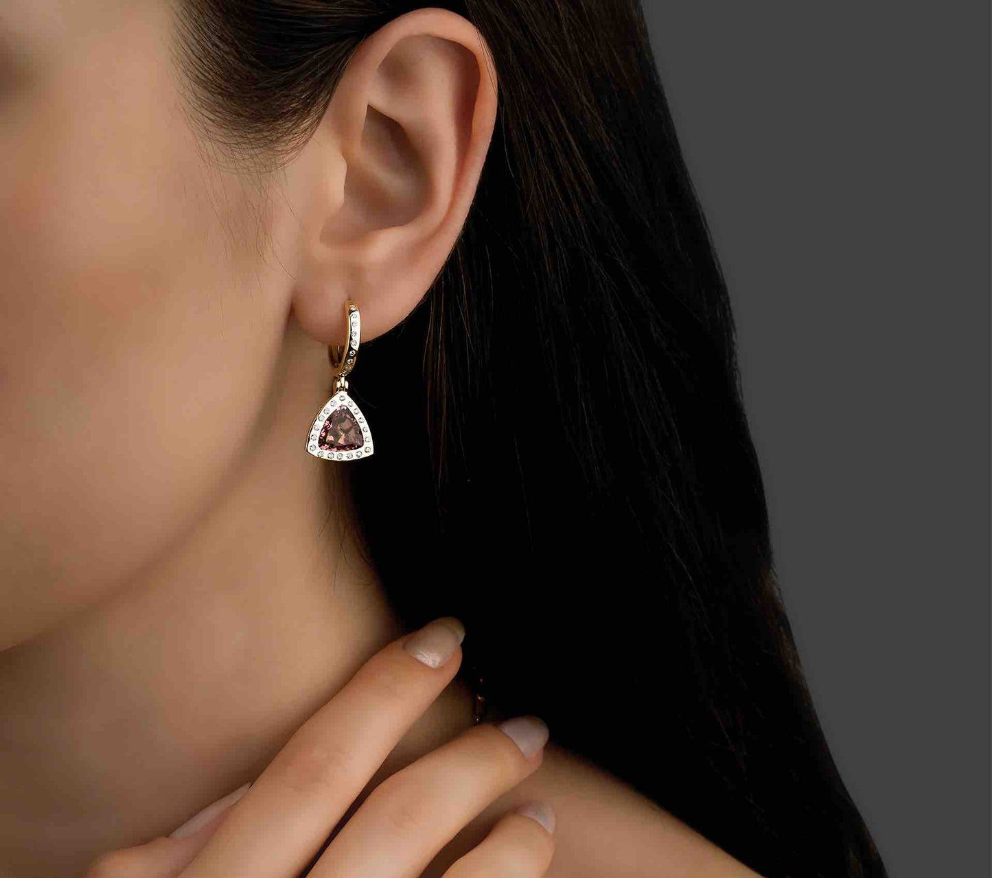Triangle of Life, Gold Earrings, Diamond Earrings, 14K Gold Earrings, Gold Jewelry, Tourmaline Earrings, Gemstone Earrings