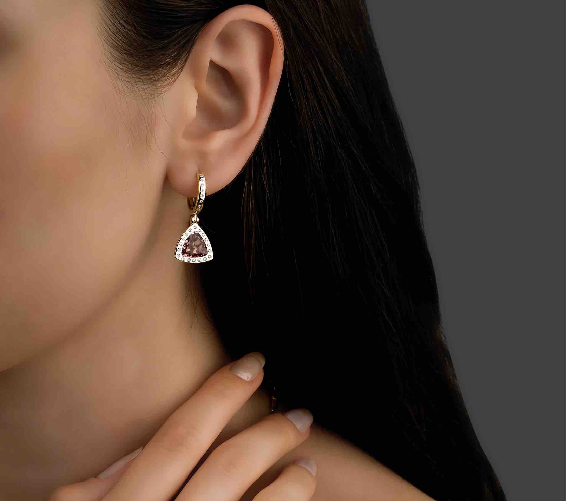 Triangle of Life, Gold Earrings, Diamond Earrings, 14K Gold Earrings, Gold Jewelry, Tourmaline Earrings, Gemstone Earrings