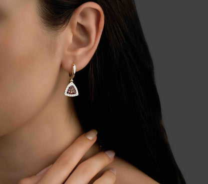 Triangle of Life, Gold Earrings, Diamond Earrings, 14K Gold Earrings, Gold Jewelry, Tourmaline Earrings, Gemstone Earrings