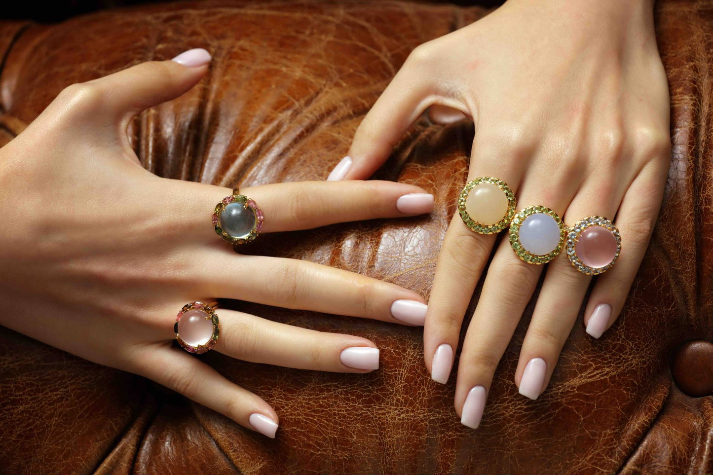 Unda Rose and Blues, Gold Ring, Tourmaline Ring, Rose Quartz Jewelry, Gold Jewelry, Gemstone Ring