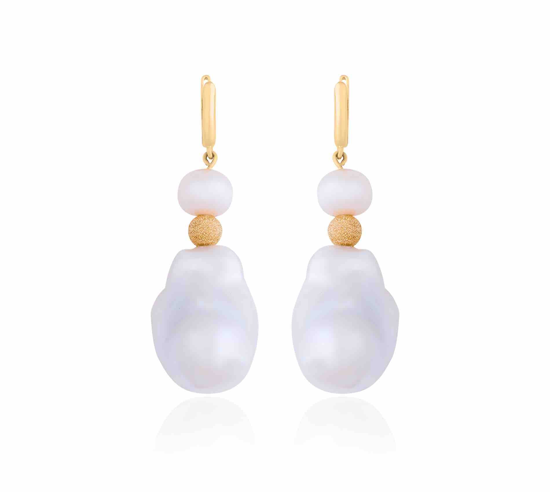 Duo Pearls Earrings, Gold Earrings, 18K Gold Earrings, Gold Jewelry, Pearl Jewelry, Pearl Earrings
