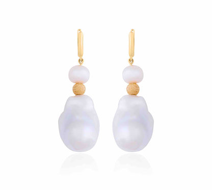 Duo Pearls Earrings, Gold Earrings, 18K Gold Earrings, Gold Jewelry, Pearl Jewelry, Pearl Earrings