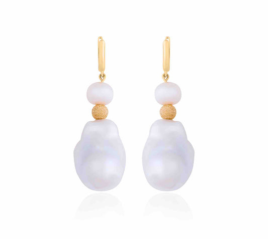 Duo Pearls Earrings, Gold Earrings, 18K Gold Earrings, Gold Jewelry, Pearl Jewelry, Pearl Earrings