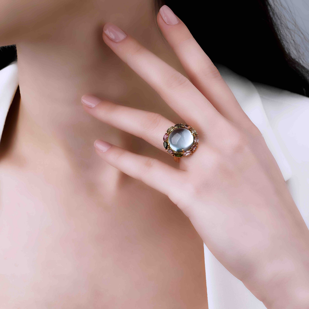 Unda Deep Sea Mixtura, Topaz Ring, Tourmaline Ring, Gold Ring for Women, Gold Jewelry, Gemstone Rings